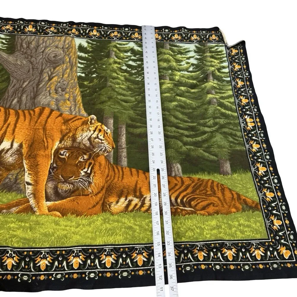 Vintage MCM ATC Tiger Family Wall Tapestry 100% Cotton 53x36.5